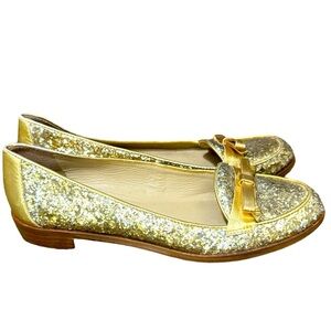 Kate Spade Gold Glitter Loafer size 6 holiday Christmas preppy classic party fun